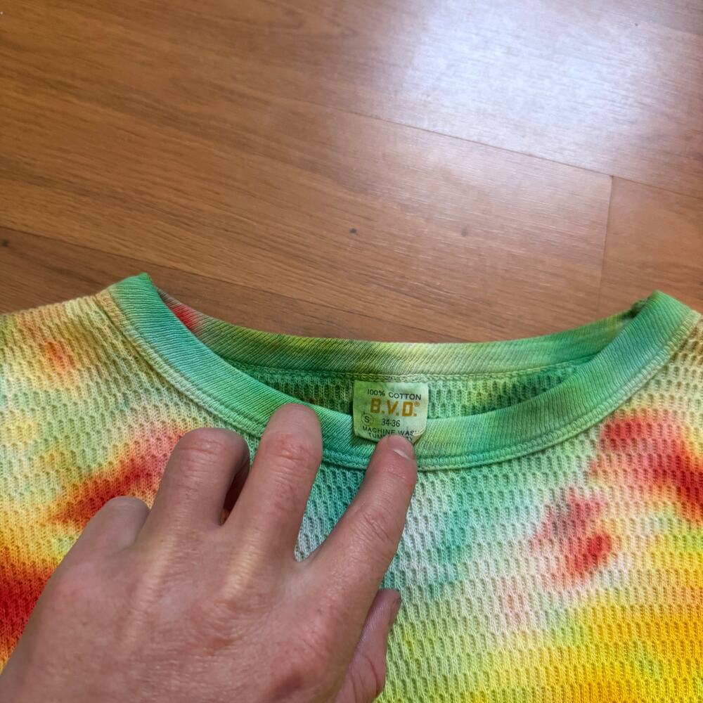 Vintage 90's B.V.D Tie Dye Thermal Waffle Knit Long Johns Sleeve Shirt Sz Small - Picture 3 of 7